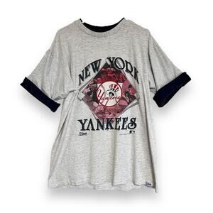 VTG New York Yankees T Shirt Big Logo MLB 1991 90s Salem Sportswear Double Cuff